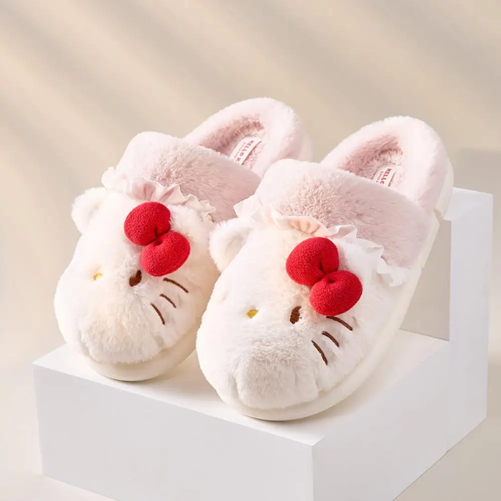 Sanrio Hello Kitty Kawaii Girls Plush Slippers New Style Home Cotton Shoes Child Leisure Indoor Shoes Ins Cartoon Hole Sandals