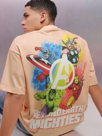 Super Hero The Avengers Back Print T‑Shirt Retro Comic Text Graphic Tee Men Loose O‑Neck Short Sleeve Summer Casual Cotton Tops