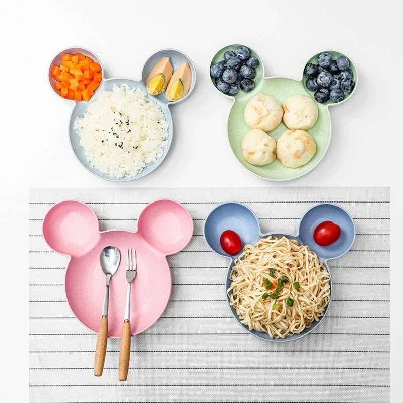 Split Child Plate Cute Tableware Baby Plate Breakfast Wheat Straw Plate Eco-Friendly Dinner Plates