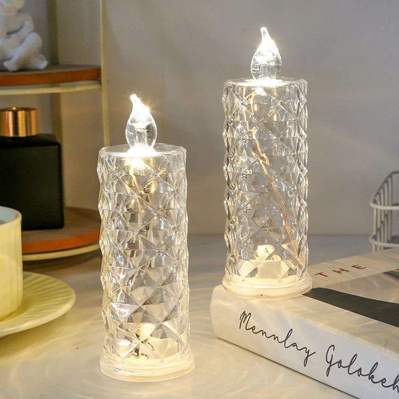 1PC Crystal Candles LED Light Transparent Flameless Battery Power Lantern Night Lamp Wedding Party Birthday Xmas Halloween Decor