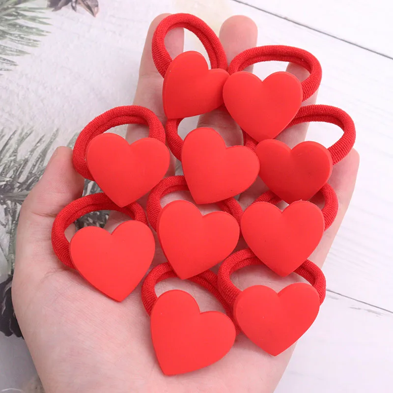 2Pcs/Set New Style Sweet Baby Red Heart Cute Hair Ornaments Children Rubber Bands Scrunchies Elastic Hair Bands Girls Party Gift