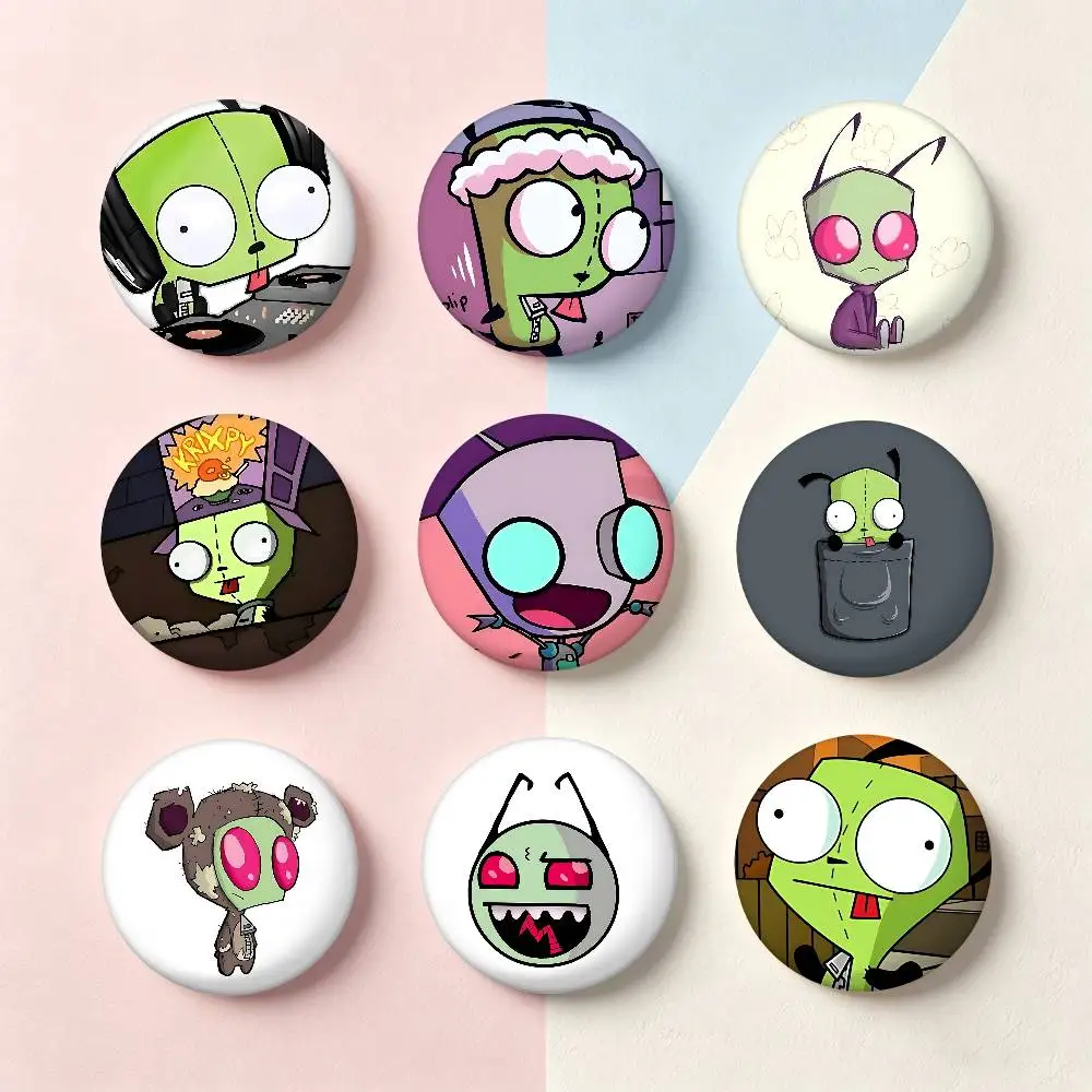 Badges Green Invader, broches rondes de dessin animé pour sac à dos et veste, épingles à bouton en acrylique, collection de cadeaux
