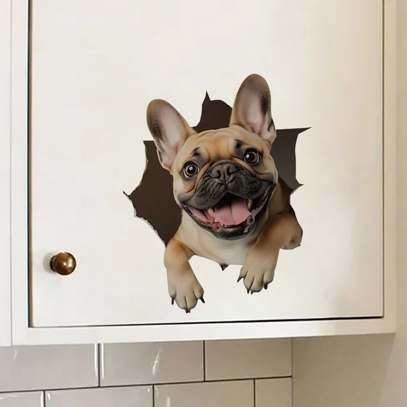 Cute French Bulldog Sticker, Water-proof Home Wall Decal, Used for Wall, Bathroom, Cabinet, Door,Toilet, Car, Laptop