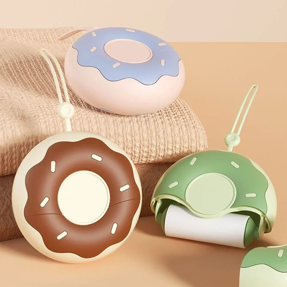 New Portable Donut Hair Sticker Replaceable Diagonal Tear-off Clothes Pet Hair Cleaning Sticky Paper Roller for Business Travel