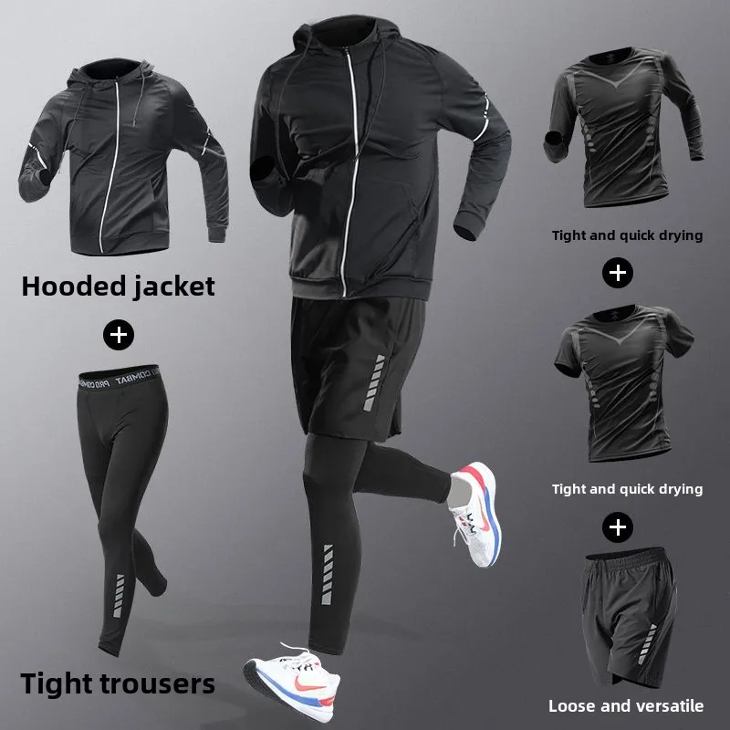 Men\'s Clothing Running Fitness Set Tight-Fit Quick-Dry Clothes Morning Runs Gym Workouts Training Cycling Mens Sweatsuits Set