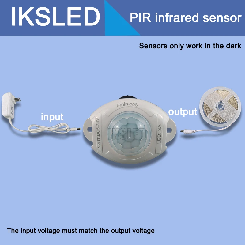 PIR Motion Sensor Human Body Detector Auto On/Off, 5-24V Adjustable Timer with Night Sensing, Mini Infrared Light Switch