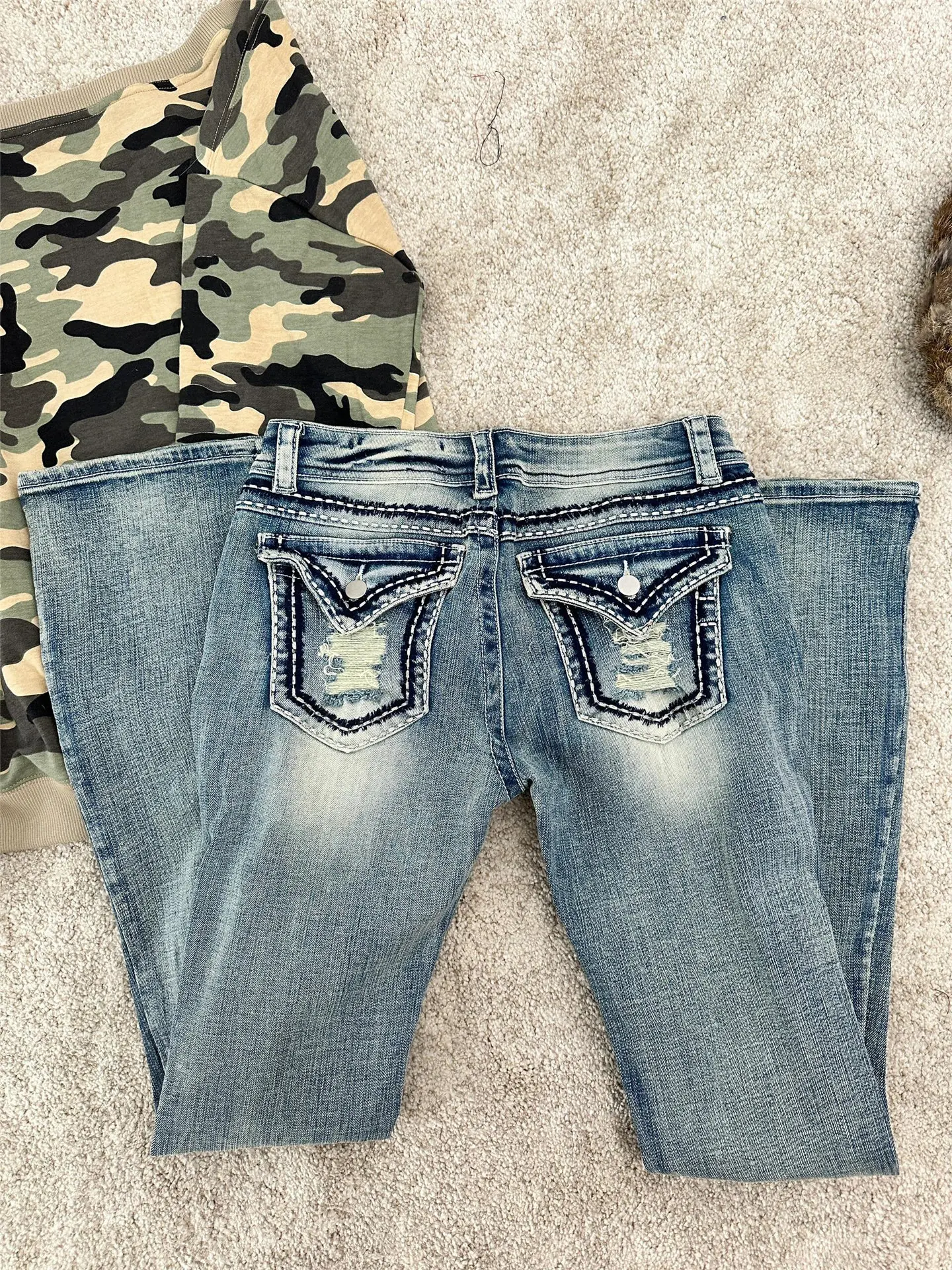 Women's Blue Denim Pants Low Rise Y2K Baggy Jean Japanese Dark Academia Cowboy Harajuku Grunge Stacked Jeans