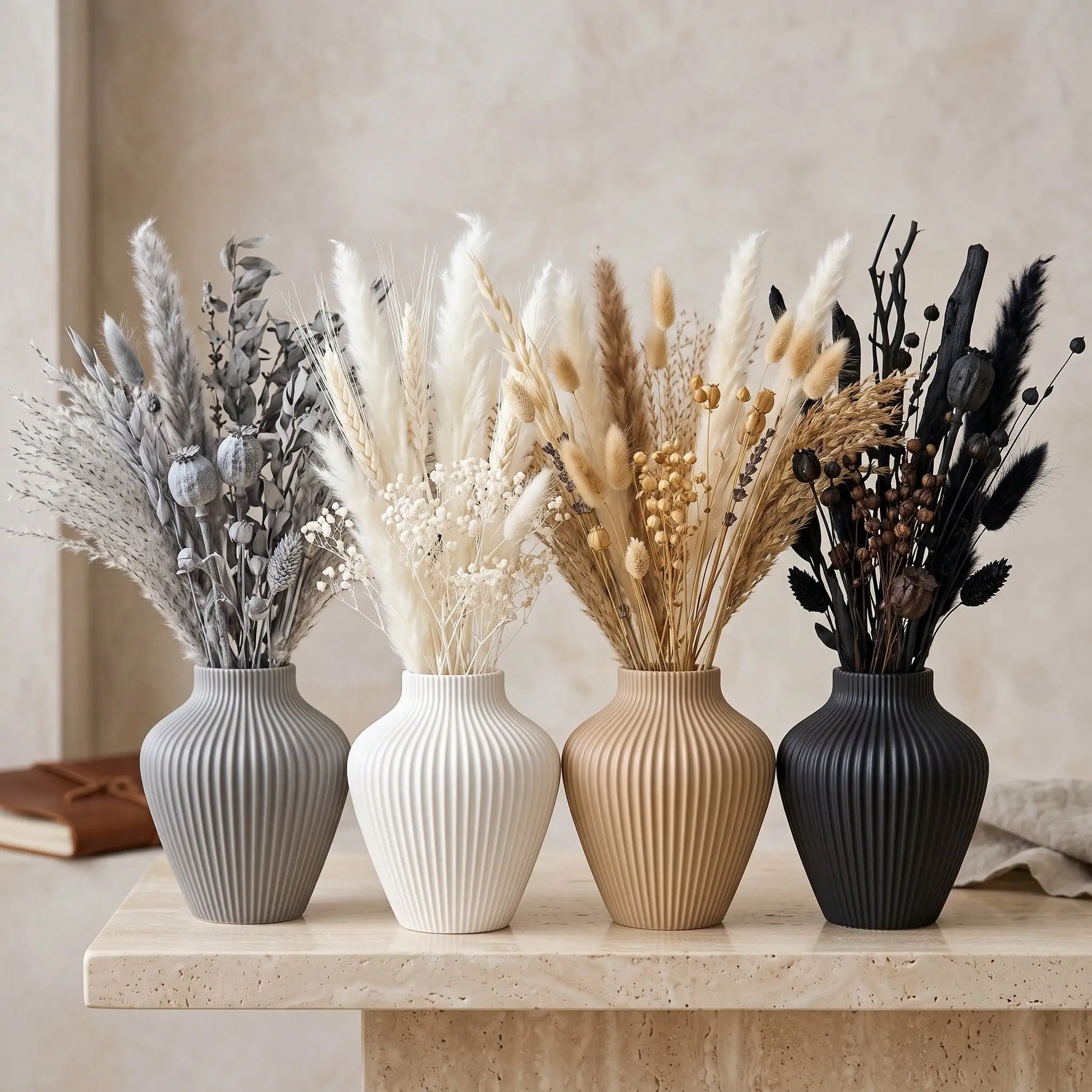 1pc Modern Boho Vertical Ribbed Bulbous Flower Vase for Pampas Grass Dried Flowers Home Living Bedroom Wedding Party Table Decor