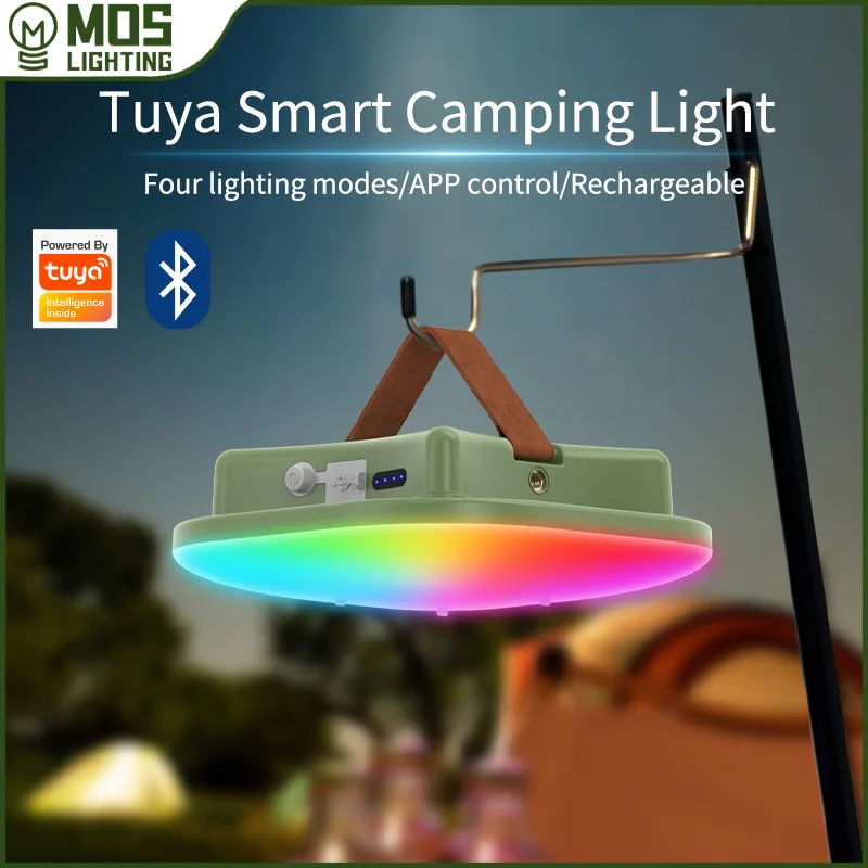 Linterna de Camping recargable por USB, luz LED RGB inteligente, Bluetooth, Control por aplicación Tuya, sincronización de música, iluminación