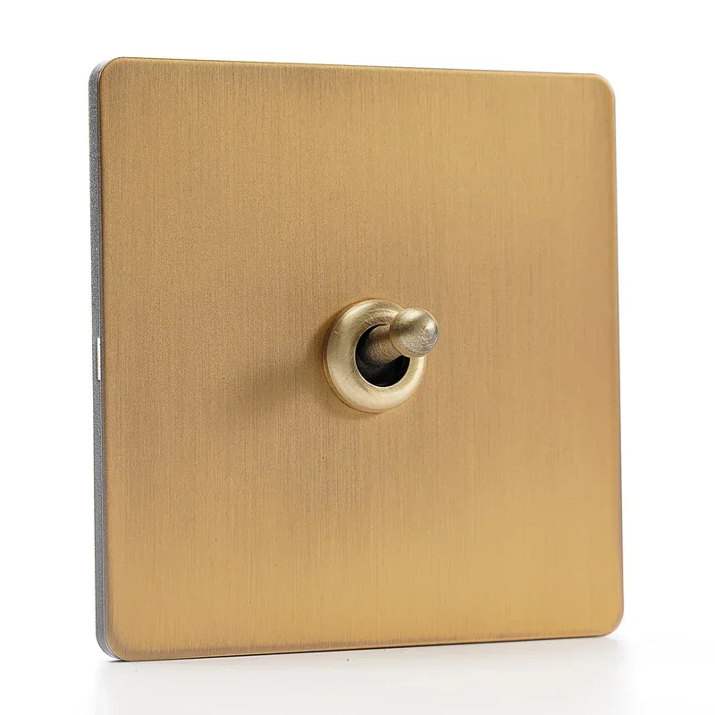 Brass Lever Toggle Switch Retro Yellow Bronze Brushed Stainless Steel Panel 1-4 Gang 2 Way Wall Light Switch