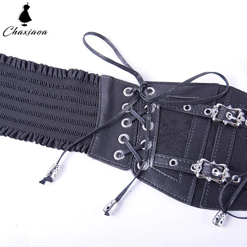 Cintura elástica com fivela de metal retrô para mulheres, cinta de renda, faixa de couro, camisa, vestido, espartilho, modelagem corporal, decoração