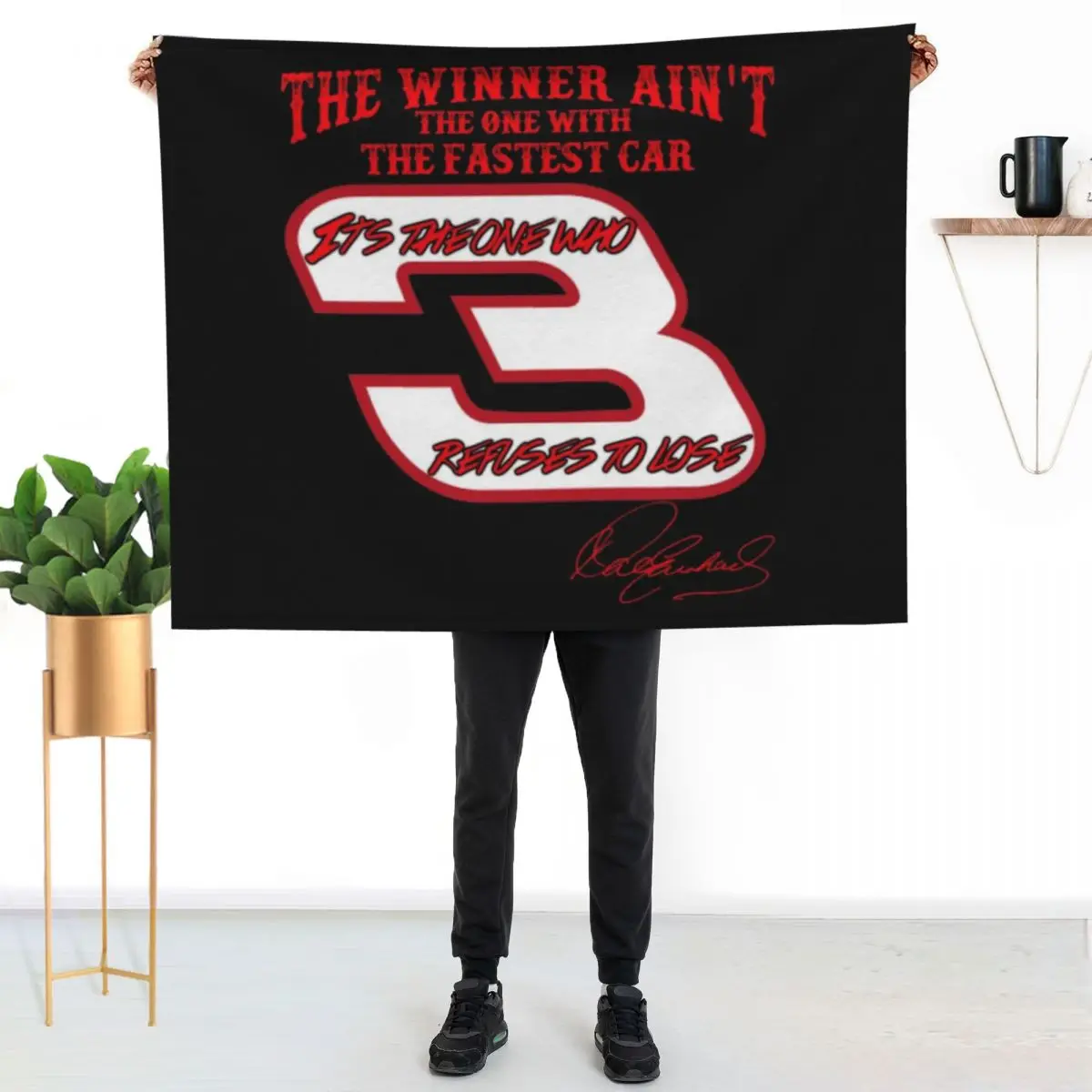 The winner ain't the one with the fastest car, it's one who refuses to lose. - Dale Earnhardt Throw Blanket Furrys Blankets