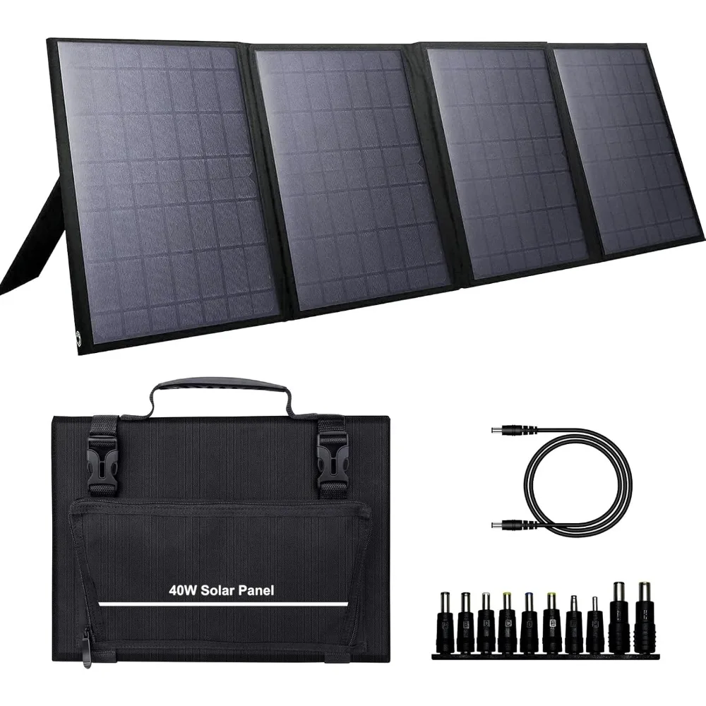 

40W Portable Foldable Solar Panel with Adjustable Kickstand, 10-in-1 Connectors for Outdoor Camping RV Adventure