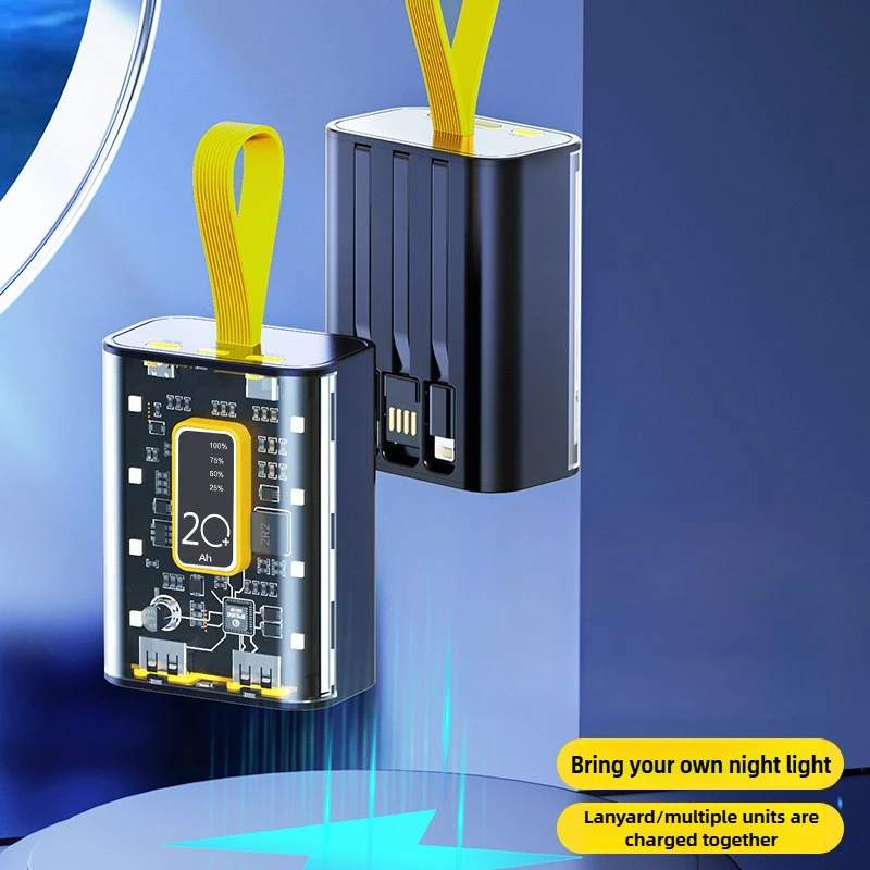 20000mAh Large-capacity Digital Display Power Bank with Built-in Cable Compact and Portable Mobile Power Supply