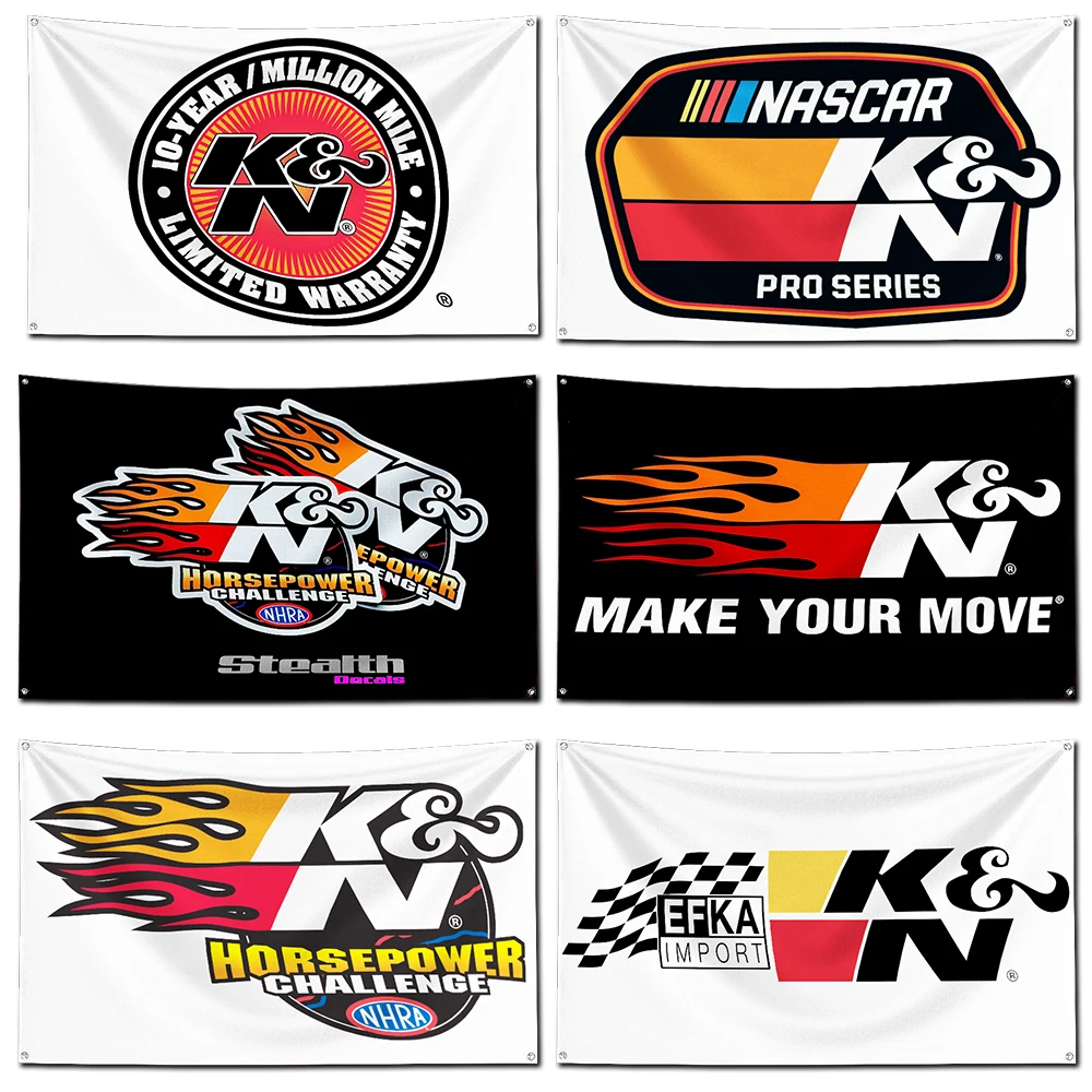 K&N Flag Polyester Digital Printing Banner 4 Sizes for Garage Wall Art Out Door Decoration With Brass Grommets