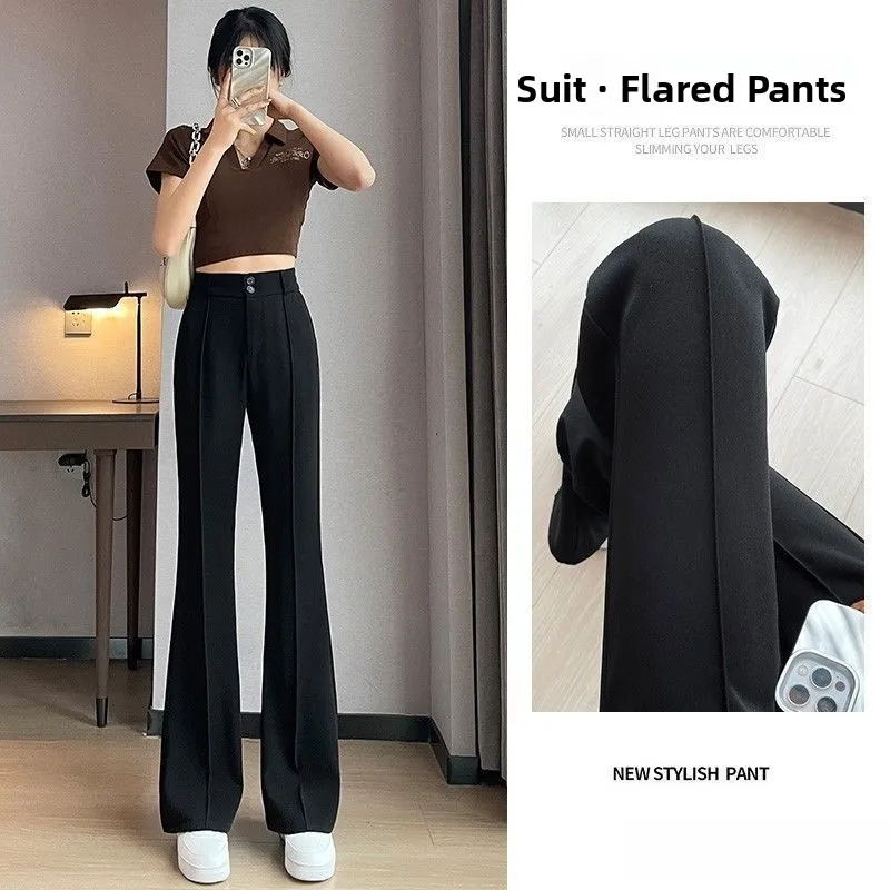 하이웨이스트 와이드 레그 수트 팬츠 여성용 봄 신상 얇은 패션 슬림핏 롱 팬츠 드레이프한 느낌 폴리에스터 섬유 캐주얼 바지