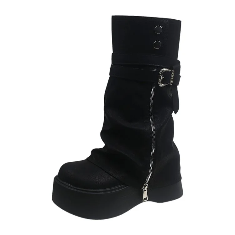 2026 Damen Herbst- und Winter-Mode Stiefel mit seitlichem Reißverschluss, Multifunktionale Retro-Plateaustiefel, Geeignet für Frauen – Detail 9