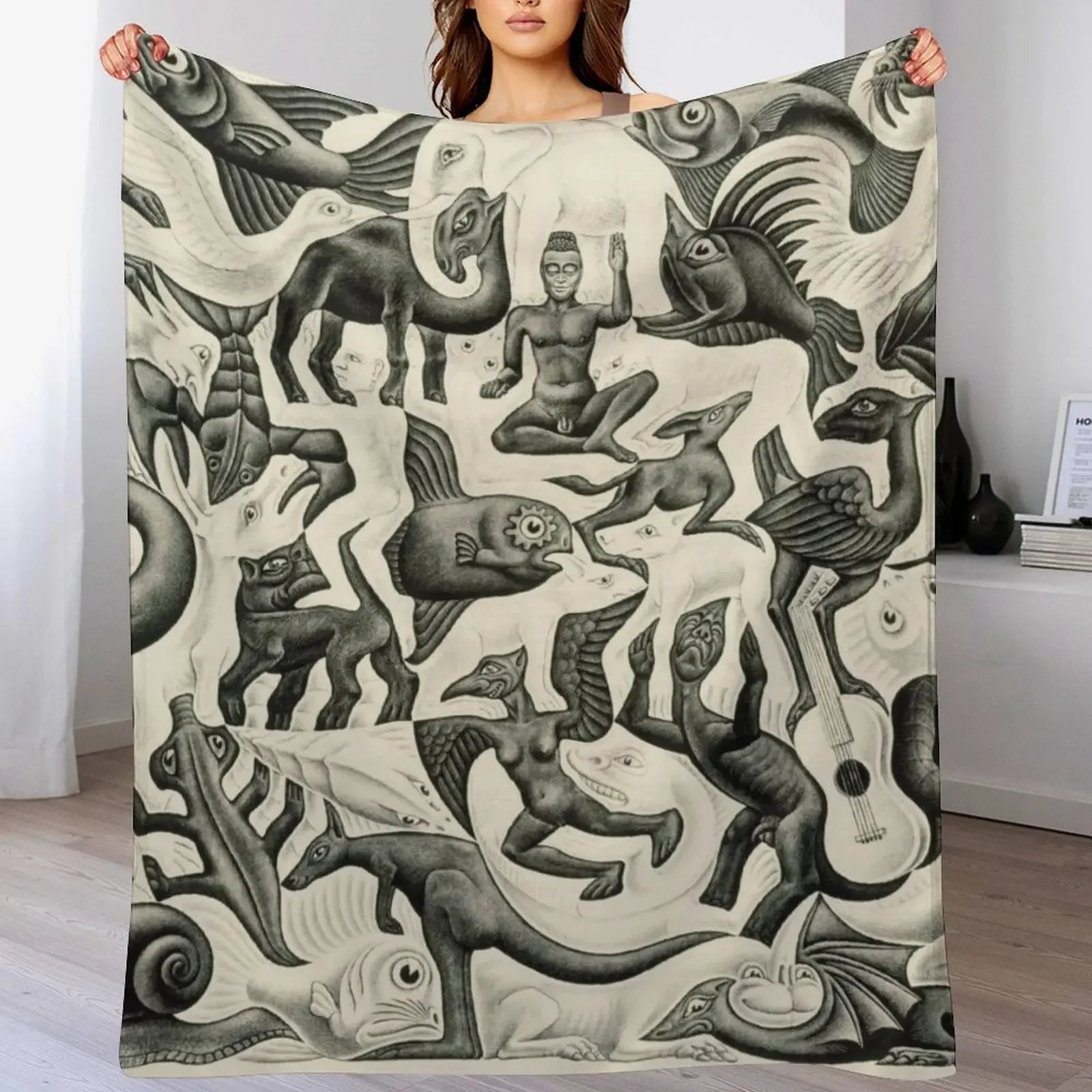 

Escher - Plane Filling II Throw Blanket Machine Washable Soft Warm Blanket