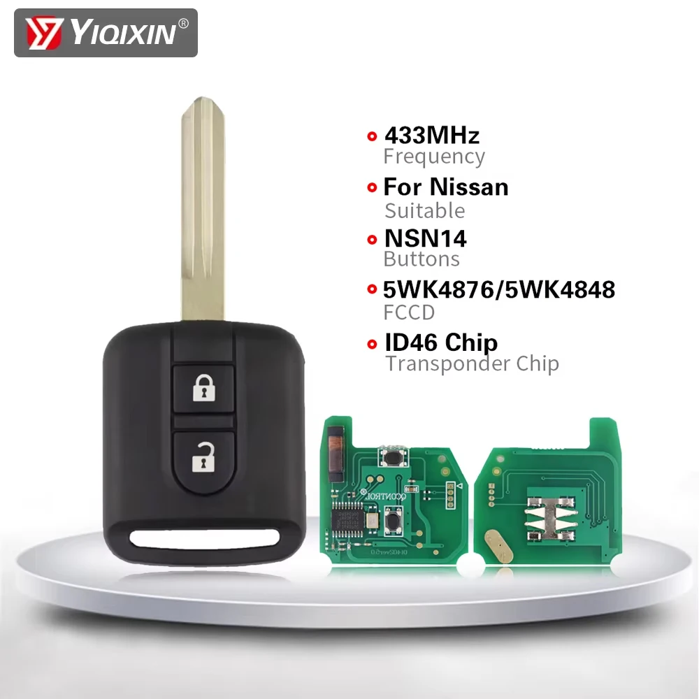 

Remote Car Key For Nissan Elgrand Pathfinder X-TRAIL Qashqai Navara Micra Note NV200 Elgrand 433MHz ID46 Chip 5WK4876 5WK4818