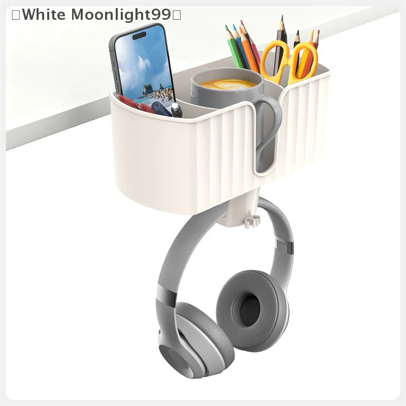 4 In 1 Desk Headphone Hanger Clamp On Under Desk Cup Holder Rotating Headphone Holder Detachable Pen Cup Holder Desk Storage