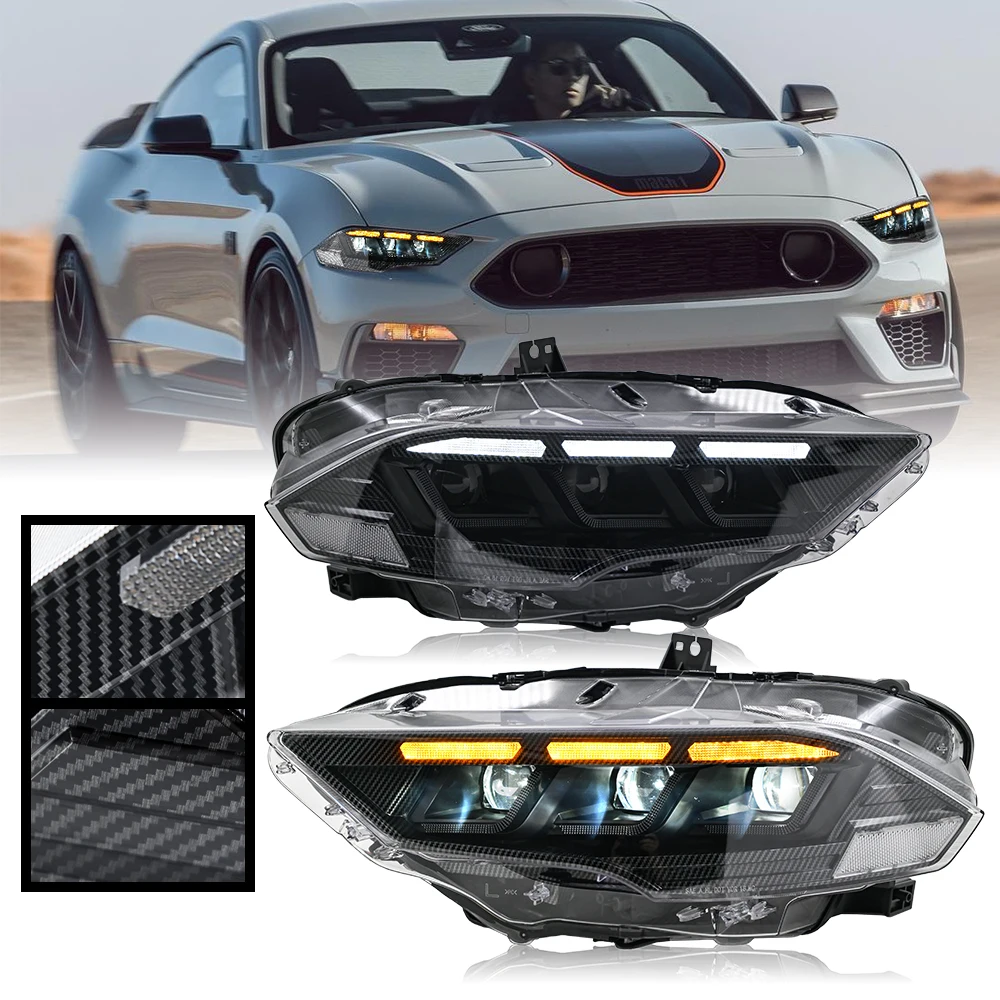 

Фара с карбоновой текстурой для Ford Mustang 2018-2022, передняя лампа, левая и правая сторона, аксессуар для запуска автомобиля, Animatin