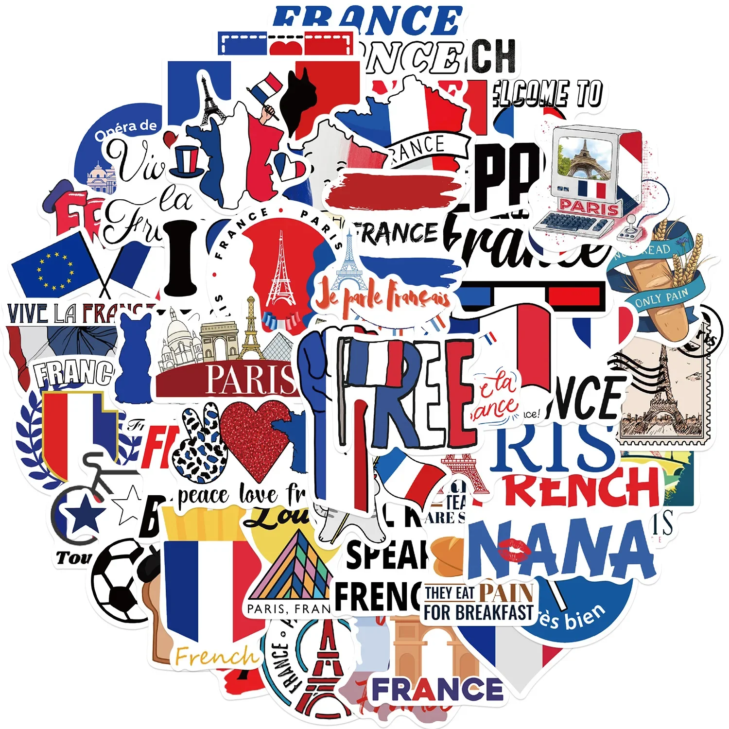 50 Pcs France Paris City Logo Anniversary Cartoon Waterproof Sticker Helmet Motorcycle Skateboard Guitar Decor Sticker Toys