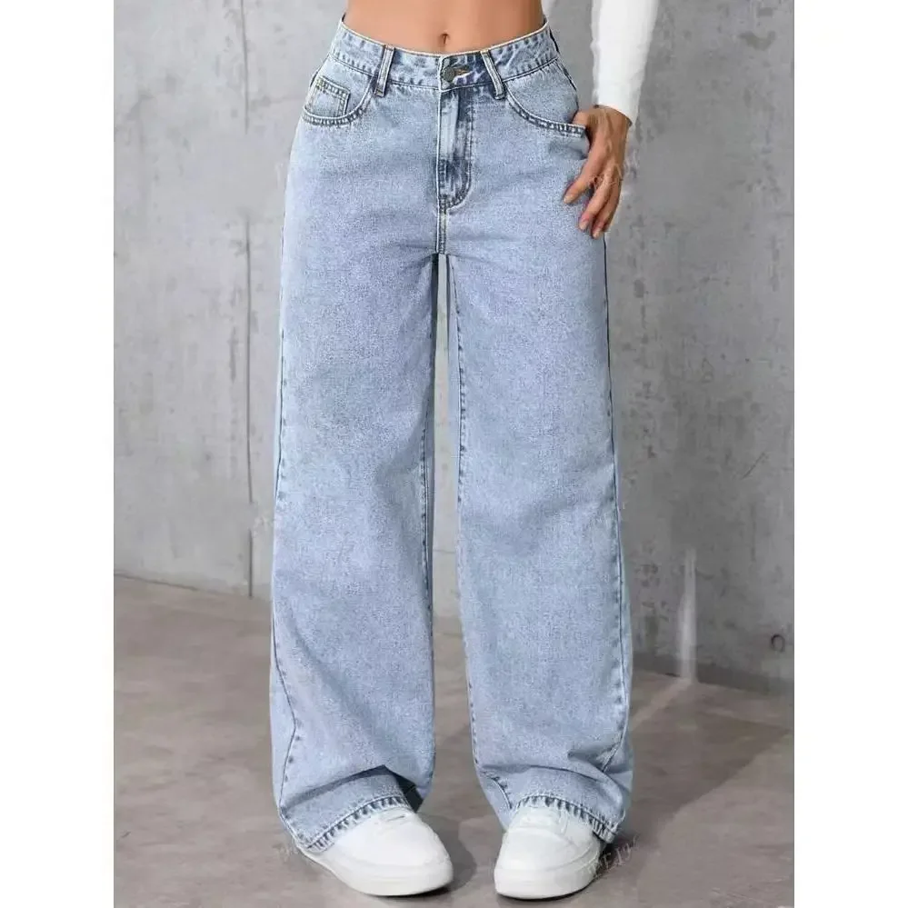 Neue High-Waist Straight-Leg Jeans für Mädchen, Damen, Teenager, Lose Weite Plus-Size Hosen, Lässige Alltagshosen für Frauen, Pendlerhosen – Detail 4
