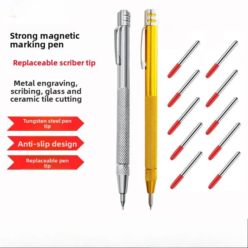 

Strong Magnetic Scribing Pen Tile Replaceable Nib Scribing Pen Glass Metal Plate Lettering Pen Tungsten Steel Scribing Needle