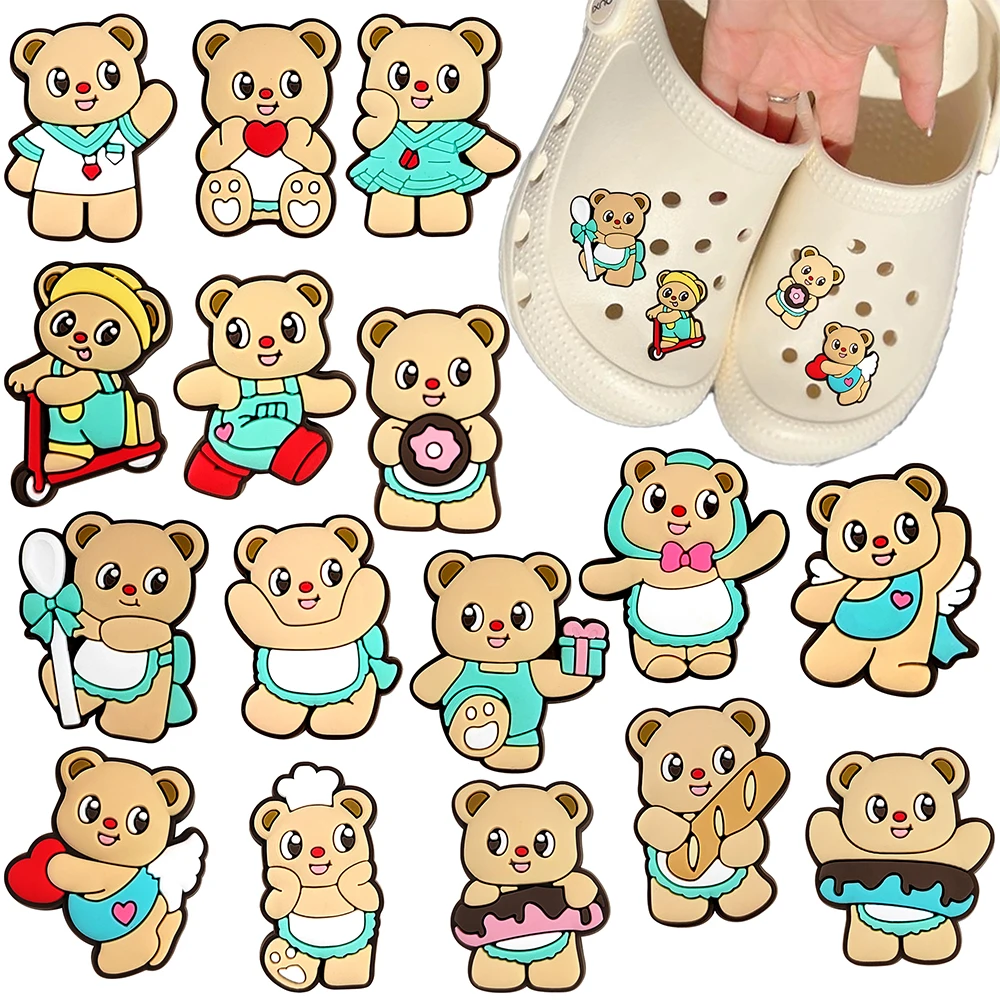 16-50pcs Cartoon Cute Little Bear Series PVC Shoe Charms Accessories DIY Detachable Fit Clogs PVC Shoe Decorations Gifts