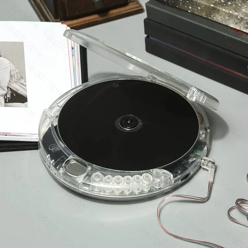 Fully Transparent CD Player Portable Walkman with USB Cable External Speaker Album Art Display Headphone Jack for Music Fans