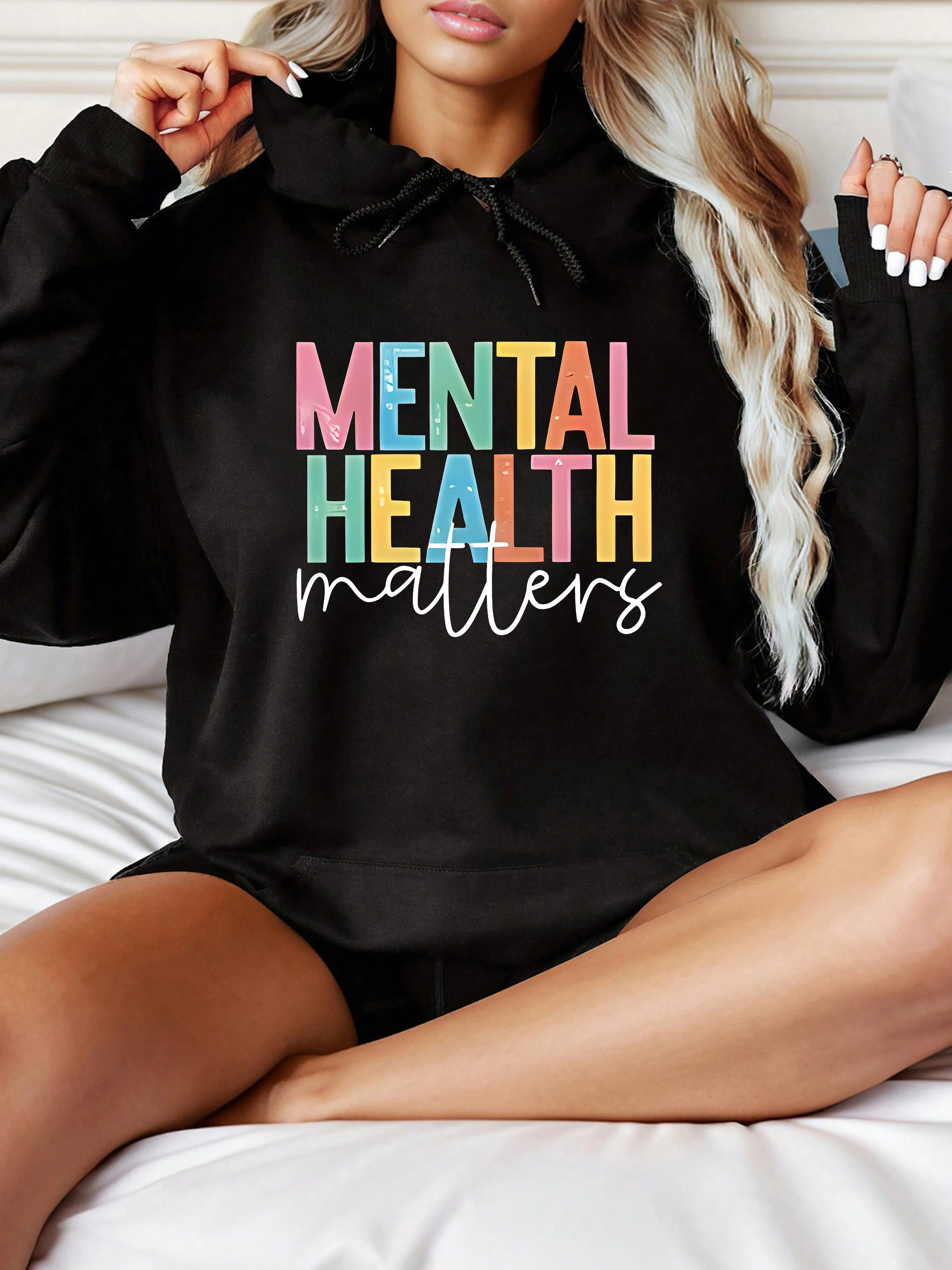 

Женская повседневная толстовка с капюшоном больших размеров с буквенным принтом, осенне-зимняя флисовая уличная одежда, свободная повседневная одежда больших размеров