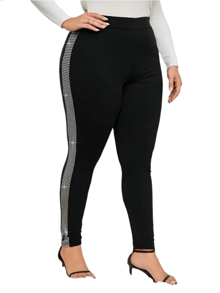 XL-5XL damskie Plus obcisłe legginsy z jasną wiertarką wąskie spodnie do jogi wygodnych legginsów z wysokim stanem