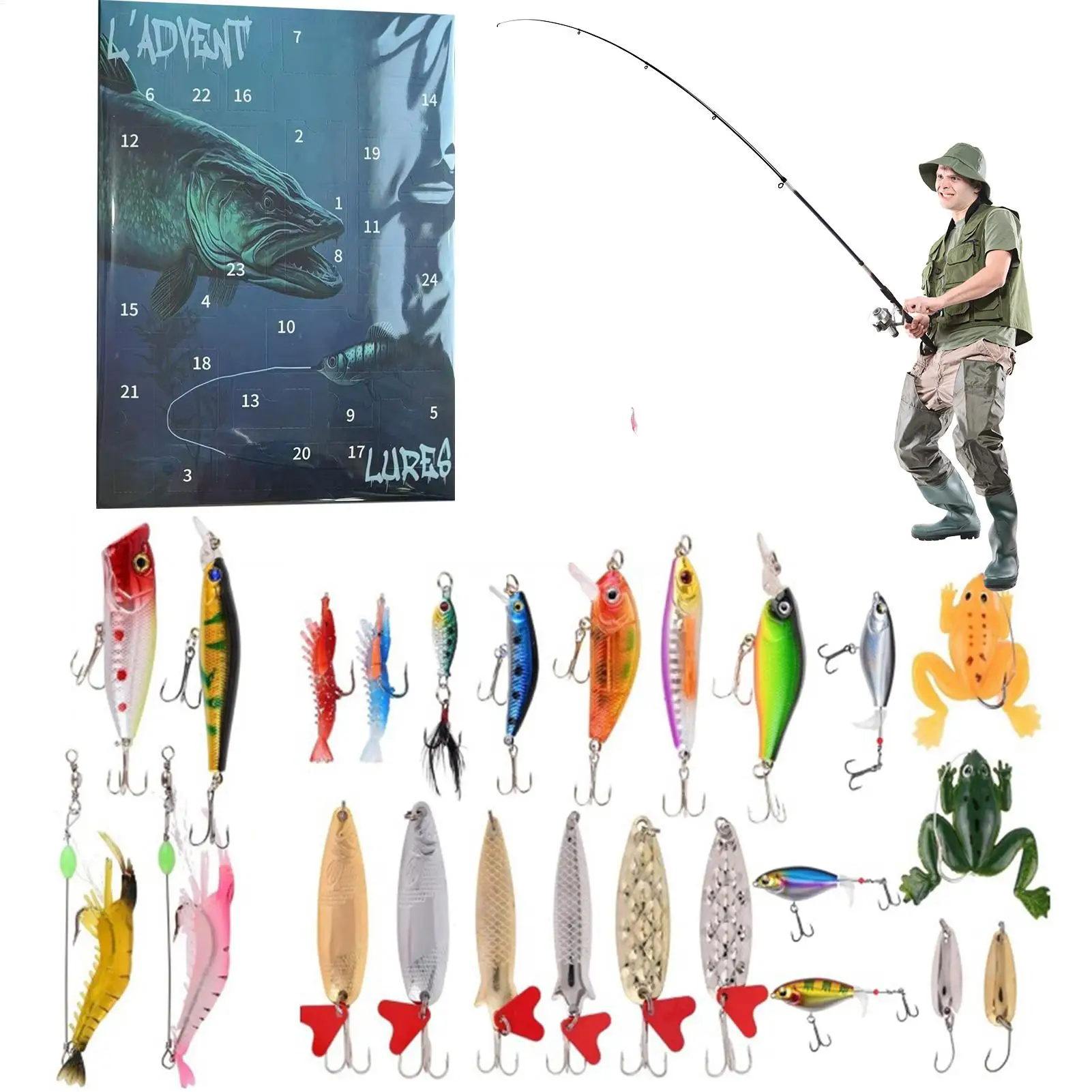 

Fishing Lure Christmas Countdown Calendar 24-Day Countdown Calendar With Freshwater Fishing Lures Angling Enthusiasts Gift Box