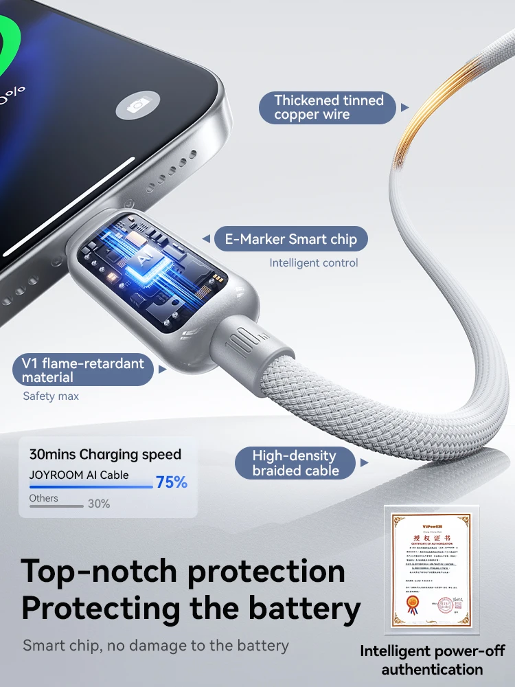 Joyroom 100W USB-C Cable with Auto Power-Off and Fast Charging 2