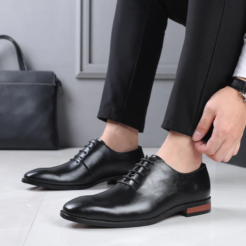 

Mens Black Genuine Leather Oxford Shoes Lace Up Formal Dress Shoes Comfortable Non Slip For Business Office Wedding Daily Wear