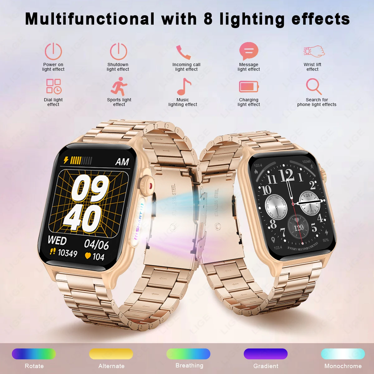 LUIK Nieuwe LED Zaklamp Vrouwen Slimme Horloge 1.96 ''HD Scherm Bluetooth Oproep Waterdichte Gezondheid Monitor Outdoor Sport Smartwatch mannen