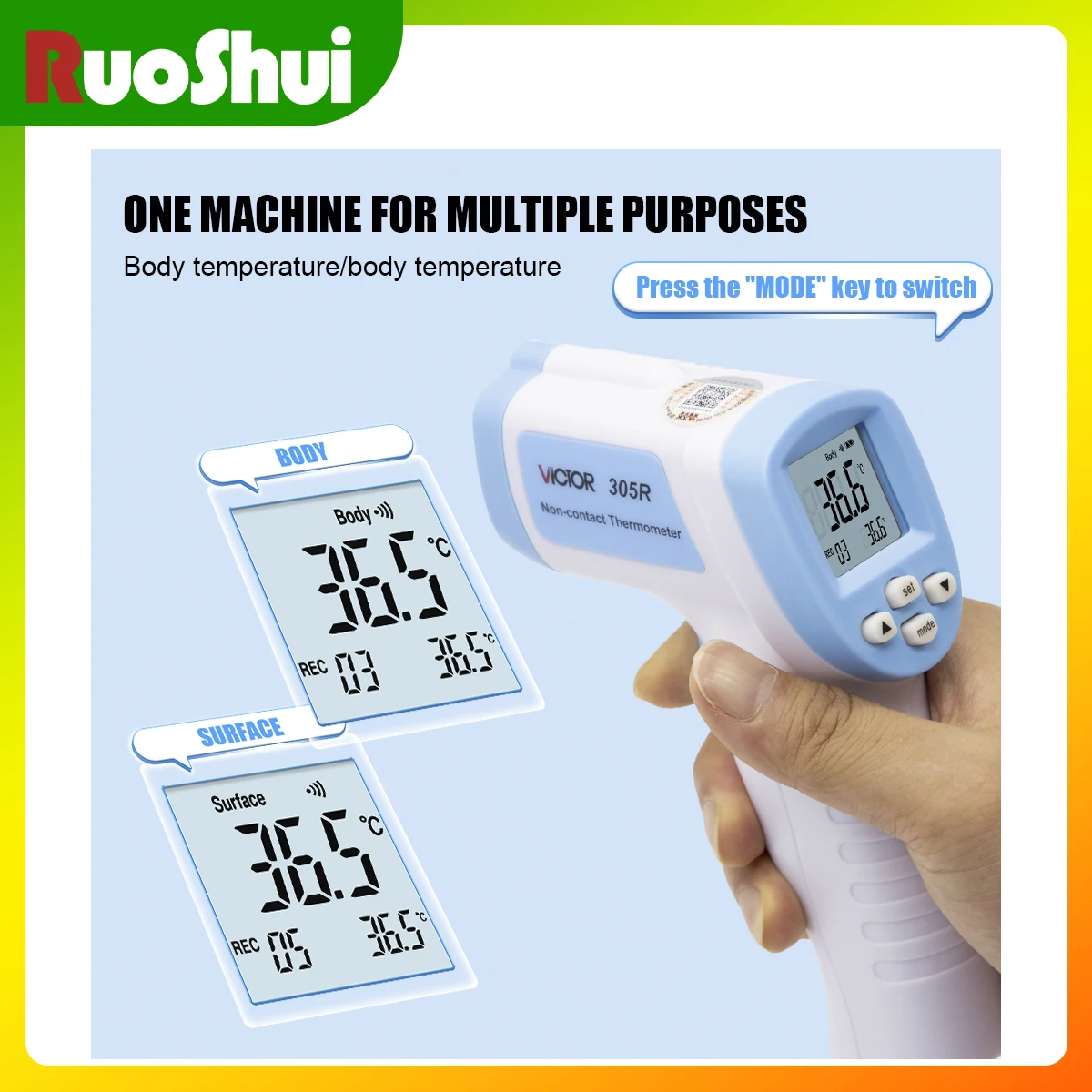 Victor 305R Industrial and Medical Dual-Use Infrared Thermometer High-Precision Forehead Thermometer -20°C to 500°C Wide Range