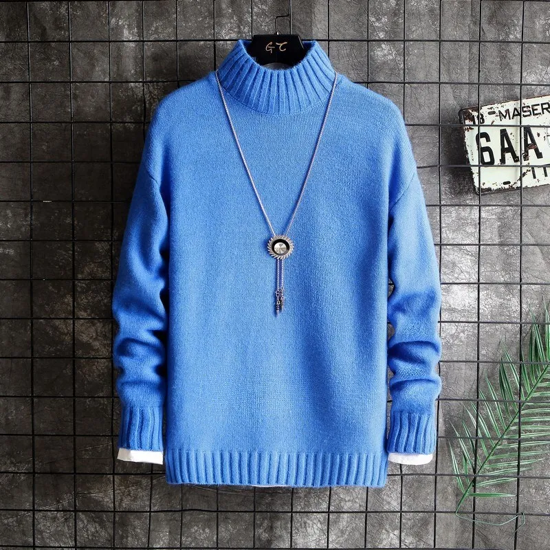 

Высококачественный мужской вязаный свитер с воротником-стойкой, однотонный, в корейском стиле, из пряжи, модная теплая повседневная одежда, смесовый полиэстер