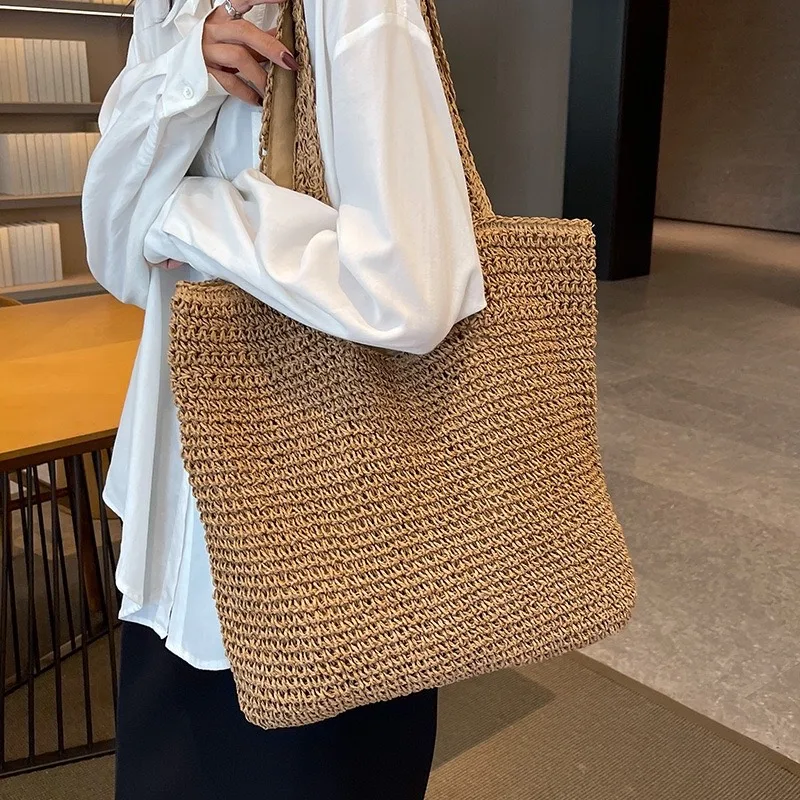 Borsa a tracolla Casual di grande capacità in paglia tessere borse a tracolla da donna borse da spiaggia estive fatte a mano grandi borse Shopper Bali 2024