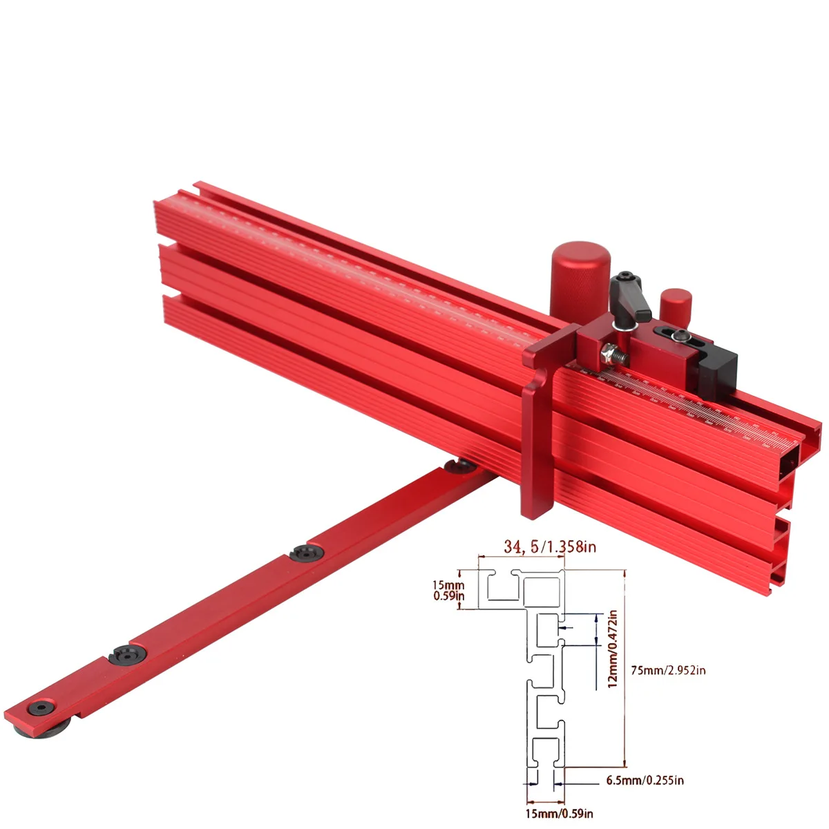 Liga de alumínio Miter Gauge com Fence e Fence Stop Kit, Fita Sclae e Laser Escalas, Ferramenta de madeira, 45mm