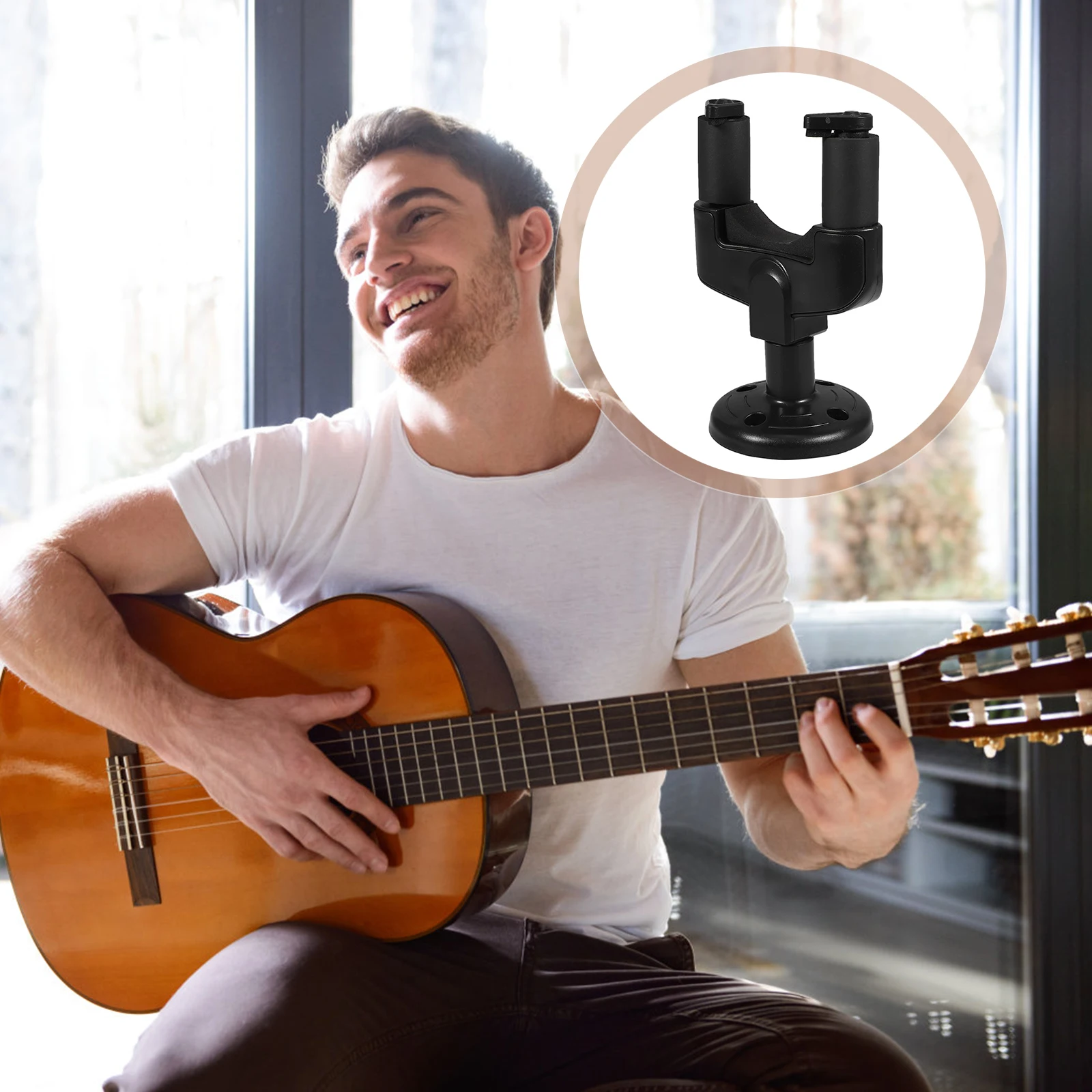 Gancho para guitarra, colgadores de montaje en pared, soportes blancos, soporte para estantería, instrumentos musicales, estante acústico, agarre automático, pantalla segura