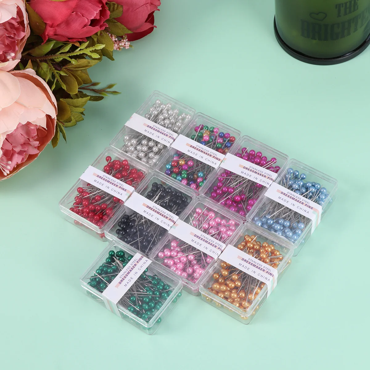 

Bead Head Push Pins Multi-Color Dressmaker Tacks For Maps Calendar Fabric Craft Diy Projects Office School Home Pearl