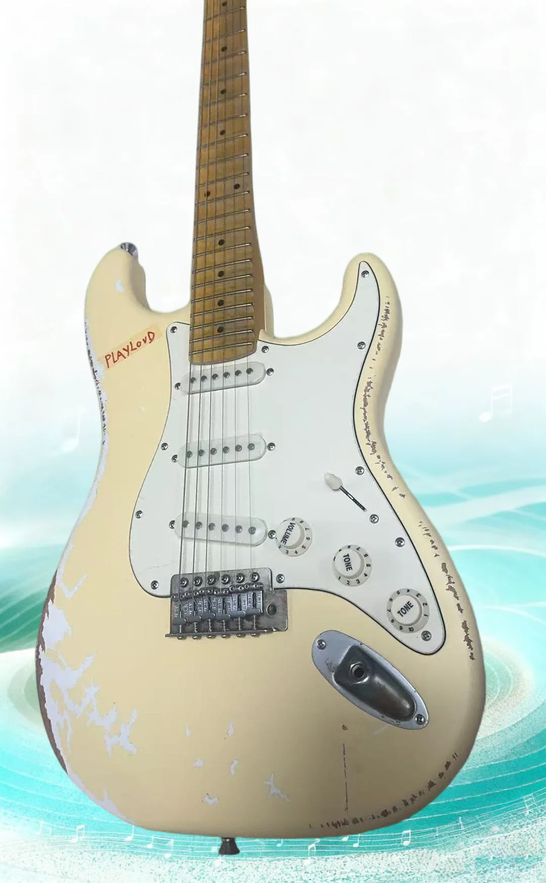 Professional Performance Make Old Milk Yellow Guitar Maple Neck Scalloped Fingerboard Big Headstock Halloween Guitar
