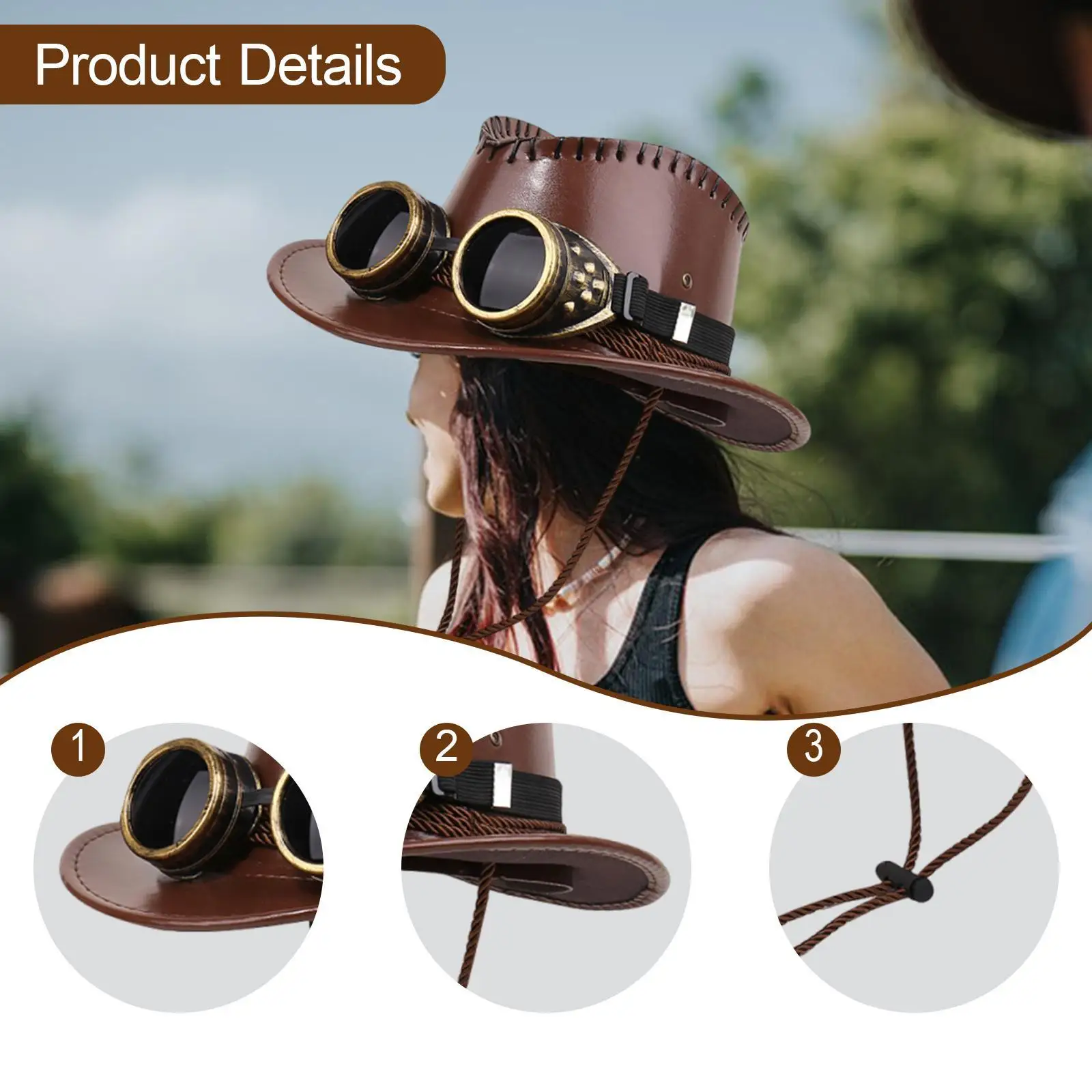 قبعة Steampunk العلوية مع نظارات Tophat لأداء مرحلة حفلة موسيقية الكرنفال