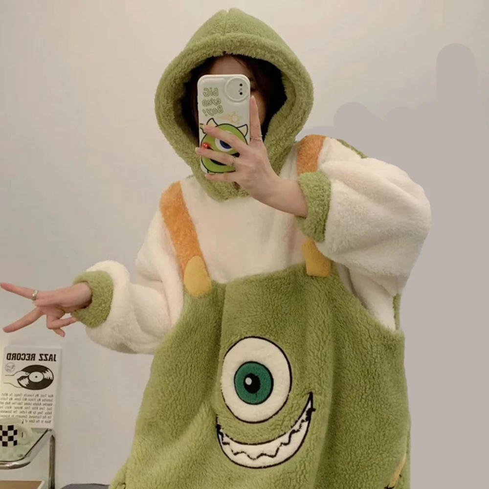 Berbulu panjang mewah Kigurumi hewan dewasa Onesies kartun satu potong Set piyama Anime kostum Cosplay ukuran besar flanel Jumpsuits