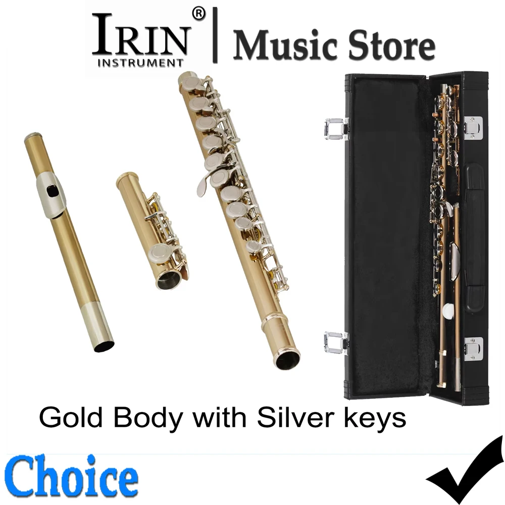 SLADE Sliver Flute 16 Closed Holes Flute C Key Gold Tube Key Flute Professional Wind Instruments Transverse Flute with E key