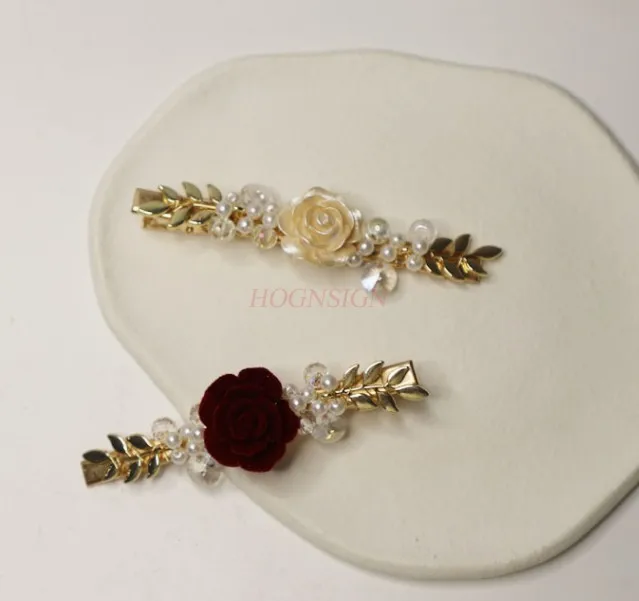 New Flower Branch and Leaf Hairpin Girl Side Clip Bang Hairpin Headwear