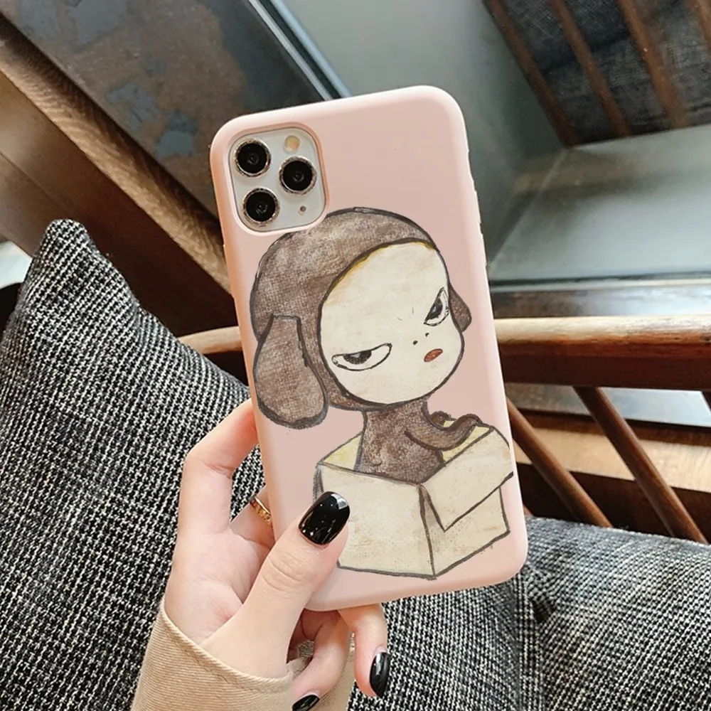 Yoshitomo Nara Phone Case for iPhone 14 11 12 13 Mini Pro Xs Max 8 7 6 6S Plus X XR Solid Candy Color Case