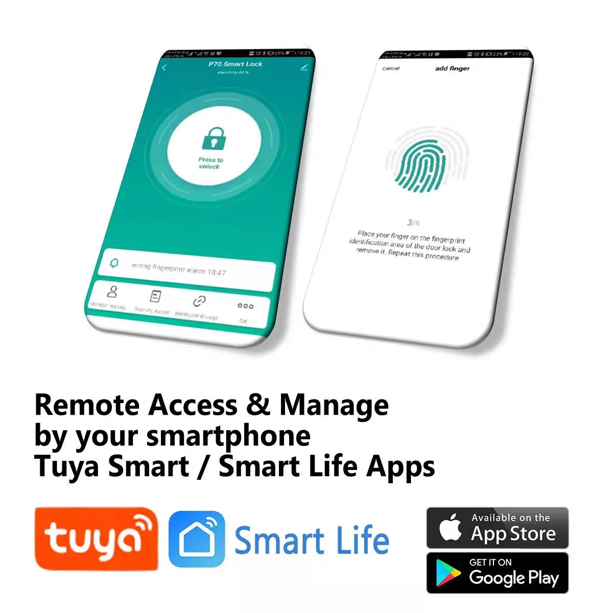 RAYKUBE P70 Tuya BLE Smart Fingerprint Padlock Waterproof Remote Unlock USB Charging Key Unlock Anti-theft Cabinet Door Lock