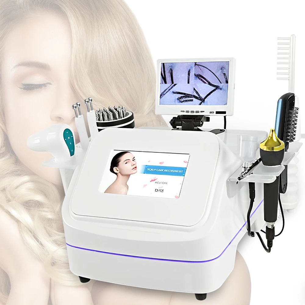 فرشاة تدليك محمولة 7 في 1 وفروة الرأس لنمو الشعر ومحلل الجلد وعلاج الكاميرا آلة تجميل لاستخدام الصالونات